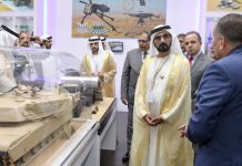 Vice President and Prime Minister of the UAE and Ruler of Dubai His Highness Sheikh Mohammed bin Rashid Al Maktoum, accompanied by Crown Prince of Dubai His Highness Sheikh Hamdan bin Mohammed bin Rashid Al Maktoum, visited a number of Arab and foreign pavilions at the International Defence Exhibition and Conference (IDEX 2017).