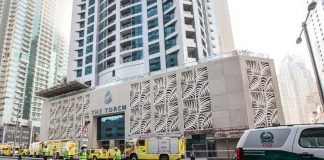 Photos: Fire put out, cleanup work outside Torch Tower in Dubai Marina