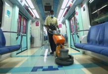 How Dubai Metro and other public transport is sanitised (Coronavirus Covid-19) During working hours, trains are cleaned every time the train completes a full journey from Al Rashidiya Station to the UAE Exchange Metro Station, where a specialised team performs cleaning and sanitisation procedures before the return trip. Image Credit: RTA